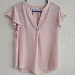 Calvin Klein V-neck Flutter Sleeve Women's Large Baby Powder Pink Office Barbie